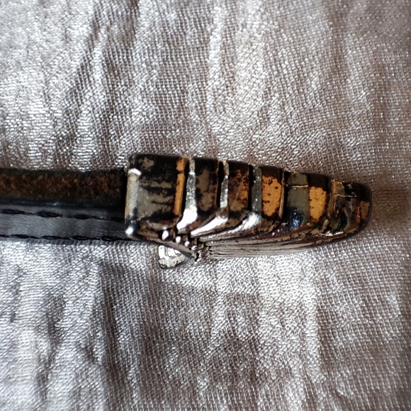 Buffalo Nickel Silver Tone Black Wood Silver Tone Ladies Belt TARNISHED Unsigned - Picture 6 of 13